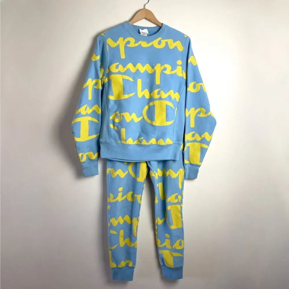 Vintage Y2K Champion Reverse Weave All Over Logo Sweatshirt Set Small Streetwear